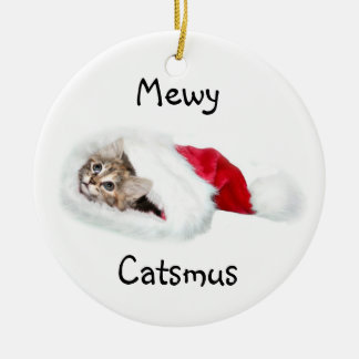 Kitten in Santa Hat Ceramic Tree Decoration