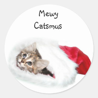 Kitten in Santa Hat Classic Round Sticker