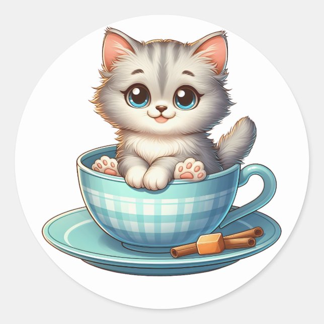 Kitten in Tea cup Stickers (Front)