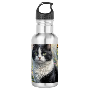Kitten in the flower garden 532 ml water bottle