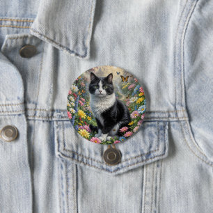 Kitten in the flower garden 7.5 cm round badge