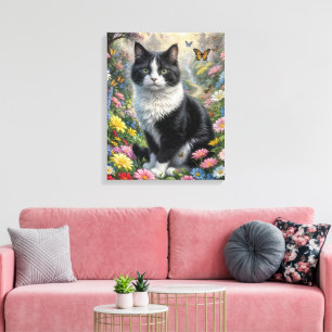 Kitten in the flower garden canvas print