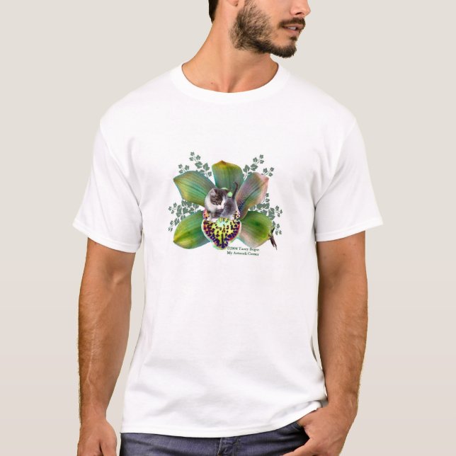 Kitten in the Green Orchid T-Shirt (Front)