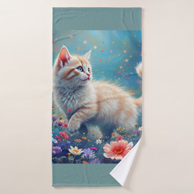 kitten in the wildflowers bath towel set (Bath Towel)