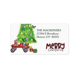 Kitten in Wagon and Christmas Tree Return Address Label