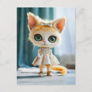 Kitten in White Dress Indoors Holiday Postcard