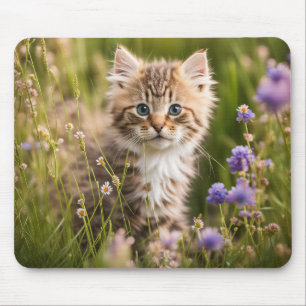 Kitten In Wildflower Field Mouse Mat