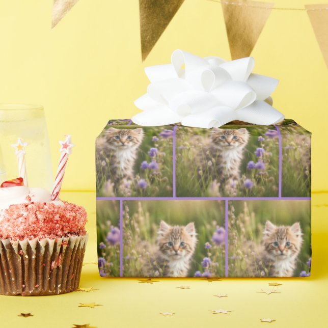 Kitten In Wildflower Field Wrapping Paper (Birthday Party)
