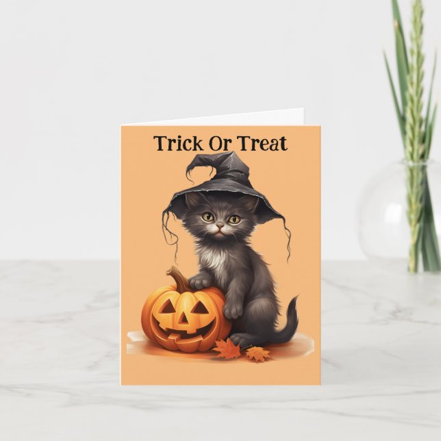 Kitten In Witch's Hat Holiday Card (Front)
