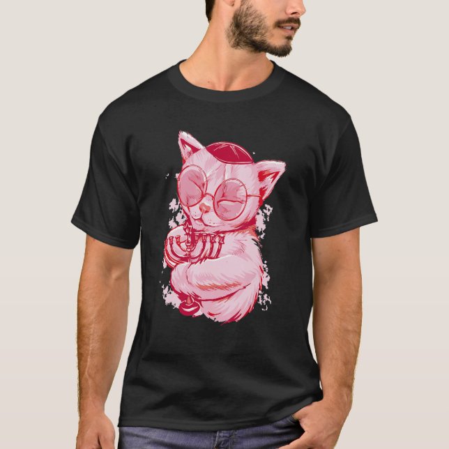Kitten Jewish Style Kippa Headpiece Cat T-Shirt (Front)