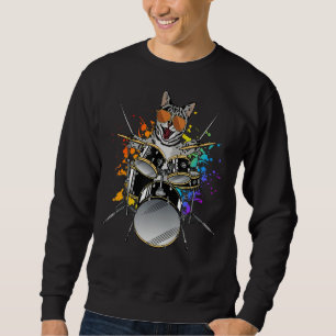 Kitten Kitty Cat Drummer Wearing Sunglasses Playin Sweatshirt