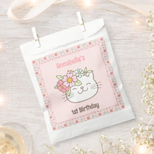 Kitten Kitty Cat Pink Girl 1st Birthday Favour Bags