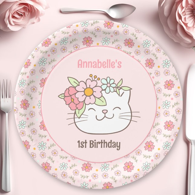 Kitten Kitty Cat Pink Girl 1st Birthday Napkins Paper Plate (Kitten Kitty Cat Pink Girl 1st Birthday Napkins Paper Plates)