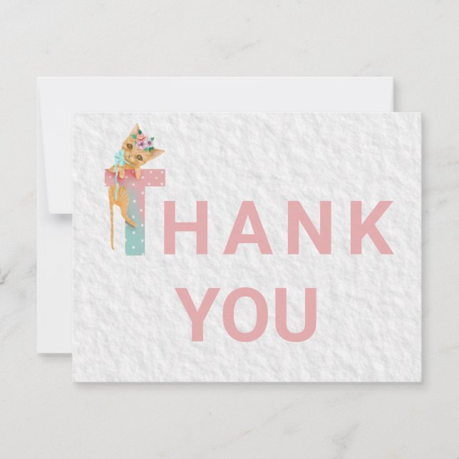 *~* Kitten Letter Pastel Baby Shower Thank You Card (Front)