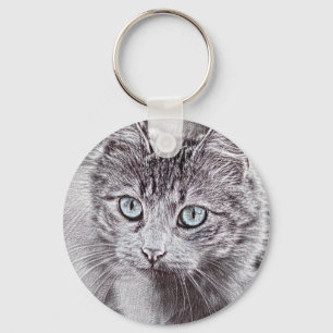 Kitten Love Cute Kitty Cat With Luminous Blue Eyes Key Ring