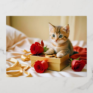 Kitten Love Tender Romantic Beautiful Gift Foil Holiday Postcard