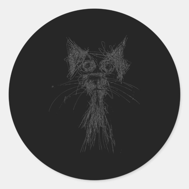 Kitten Lover Abstract Scribble Art Cute Cat Cat  Classic Round Sticker (Front)