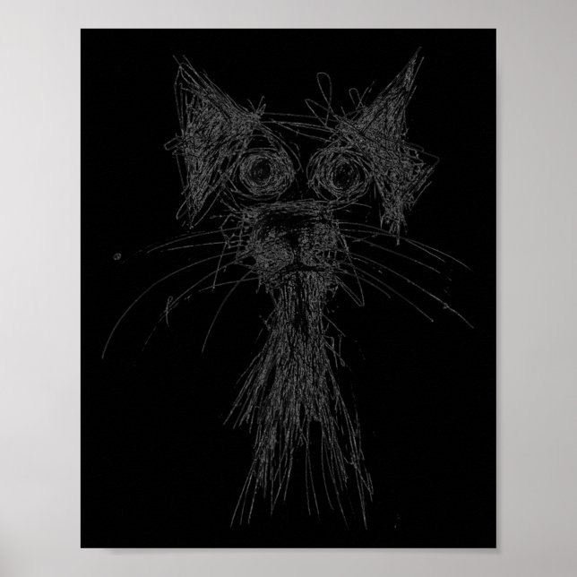 Kitten Lover Abstract Scribble Art Cute Cat Cat  Poster (Front)