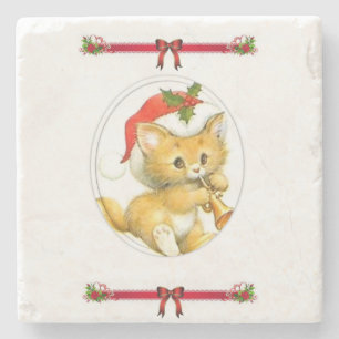 Kitten Marble Stone Coaster Christmas