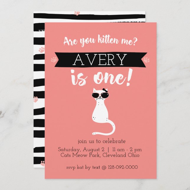 Kitten Me First Birthday Invitation (Front/Back)