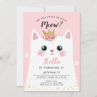Kitten Meow Pink Crown Girl Kitty Cat Birthday