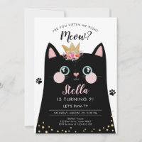 Kitten Meow Pink Crown Girl Kitty Cat Birthday