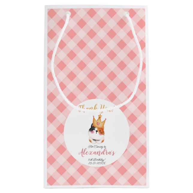 Kitten Meow Pink Crown Girl Kitty Cat Birthday Small Gift Bag (Back)