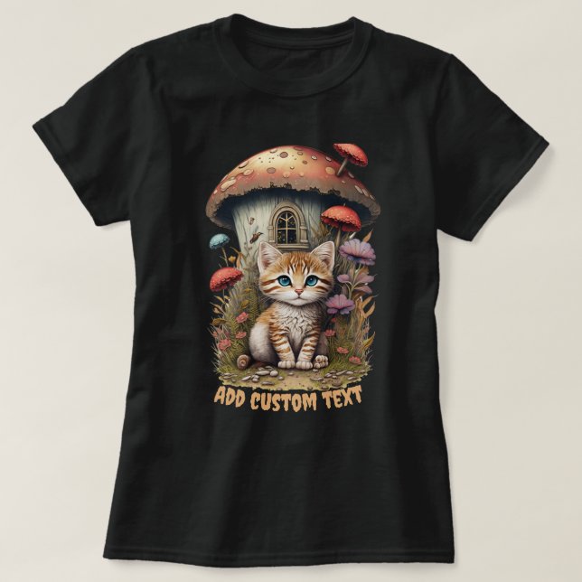 Kitten Mushroom House Floral, Cat Pet Lovers T-Shirt (Design Front)