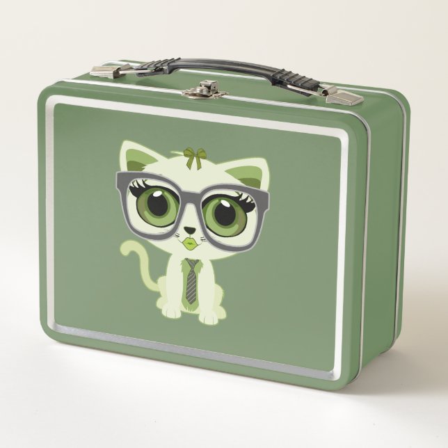Kitten Nerd - Green   Metal Lunch Box (Front)