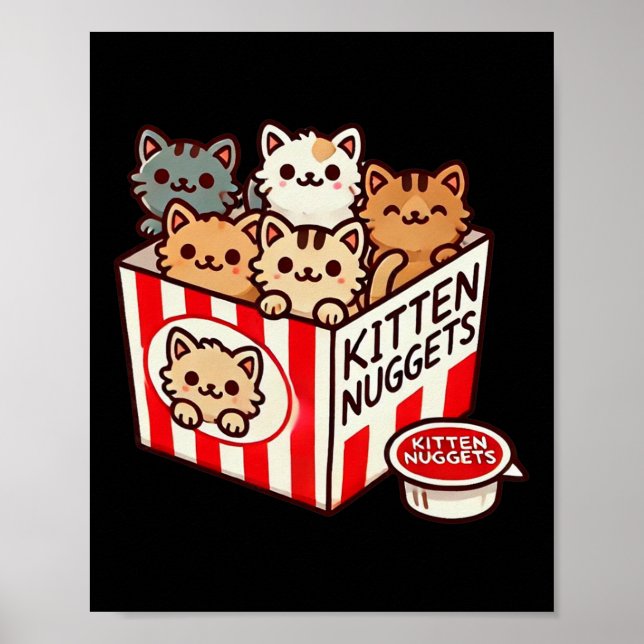 Kitten Nuggets Funny Cute Food Pun Cat Lover Chick Poster (Front)