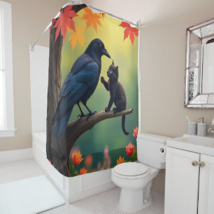Kitten Oak Tree Garden Raven-Crows  Shower Curtain
