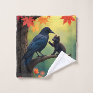 Kitten Oak Tree Garden Raven-Crows  Wash Cloth