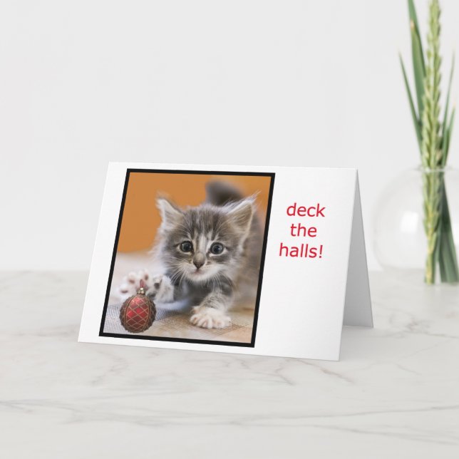 Kitten offers a fine Christmas ornament! Holiday Card (Front)