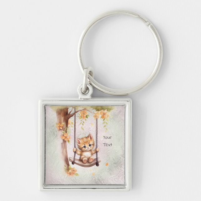 Kitten on a Swing Keychain (Front)