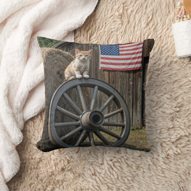 Kitten On an Old Wagon Wheel  Cushion (Blanket)