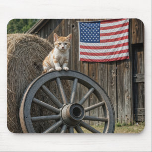 Kitten On an Old Wagon Wheel Mouse Mat