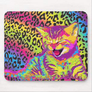 Kitten on rainbow leopard print background mouse mat