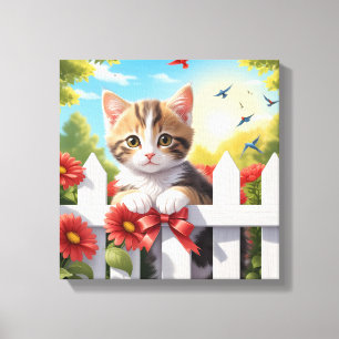 Kitten on the fence canvas print