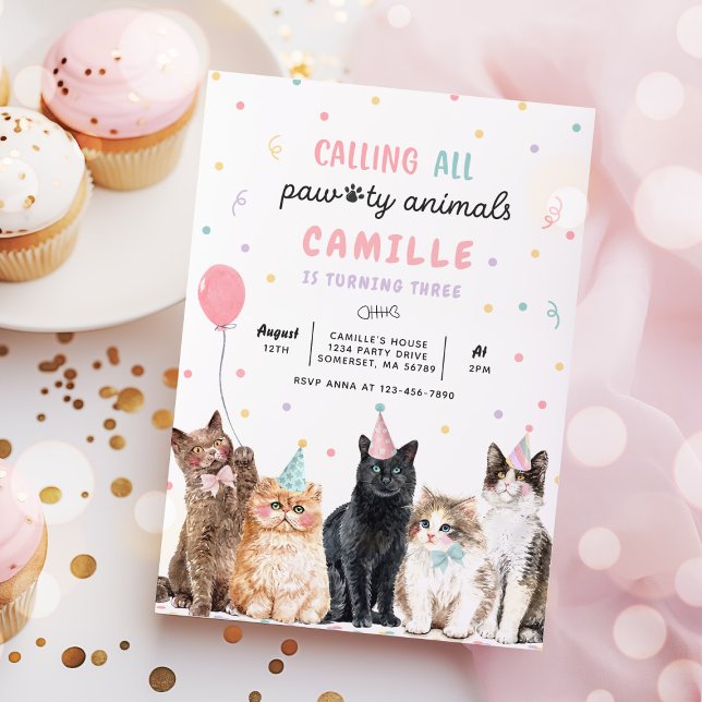 Kitten Party Calling All Pawty Animals Birthday Invitation (Creator Uploaded)