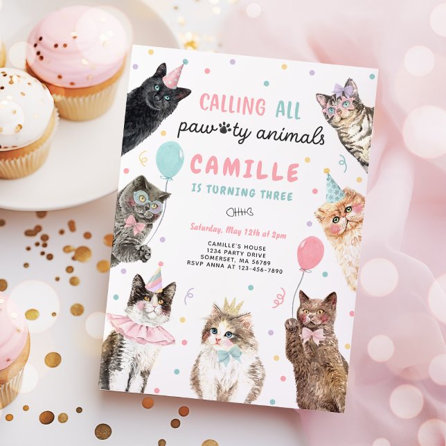 Kitten Party Calling All Pawty Animals Birthday Invitation (Creator Uploaded)