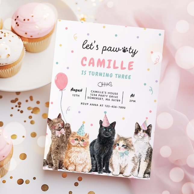 Kitten Party Let's Pawty Kitty Cat Birthday Invitation (Creator Uploaded)