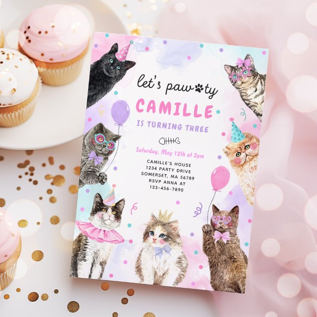 Kitten Party Let's Pawty Party Kitty Cat Birthday  Invitation (Creator Uploaded)