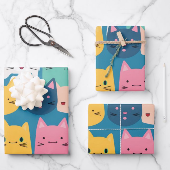 Kitten Pattern, Colourful Wrapping Paper (Front)