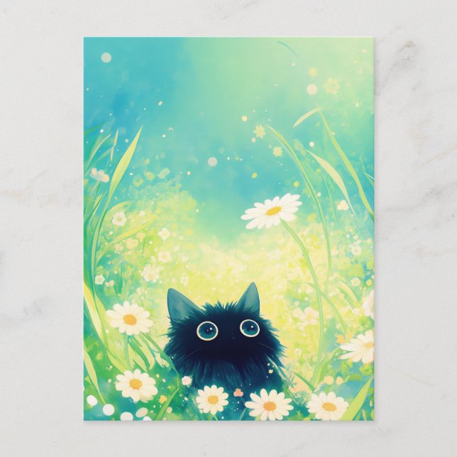 Kitten Peeking Through White Daisy Summer Meadow Postcard (Front)