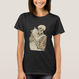 Kitten Pet Skeleton Hugging Cat Graphic Halloween T-Shirt