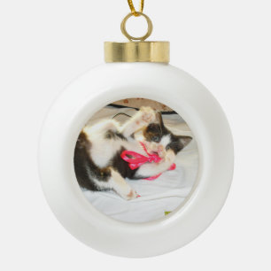 Kitten Photo Text , Snowflake, Customise, Ceramic Ball Christmas Ornament