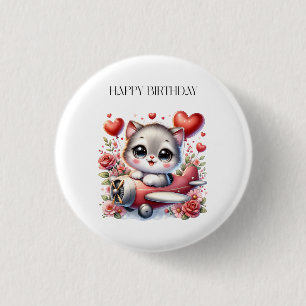 Kitten Pilot Birthday 3 Cm Round Badge