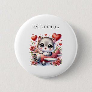 Kitten Pilot Birthday 6 Cm Round Badge