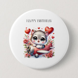 Kitten Pilot Birthday 7.5 Cm Round Badge
