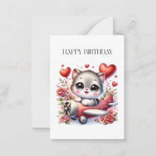 Kitten Pilot Birthday Card